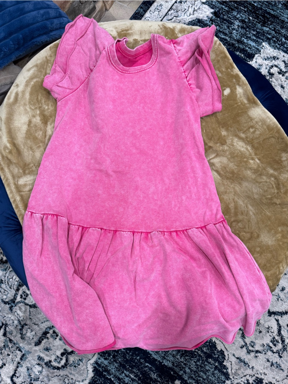 Pink Short-Sleeve Ruffle Hem Dress